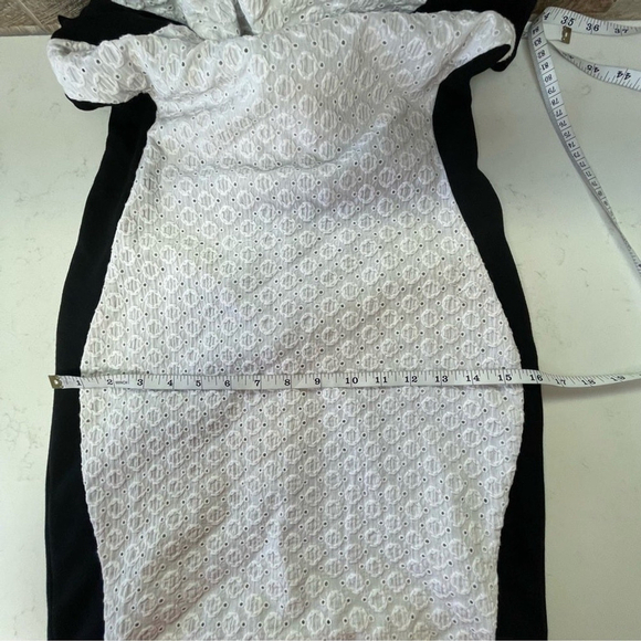 DIANE von FURSTENBERG DVF Fitted Dress White Eyelet Front Black Knit Back Sz 4 - Picture 7 of 16